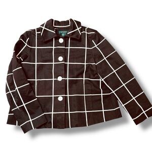 Ralph Lauren Jacket‎ Blazer Brown White Striped Large Petites Big Buttons